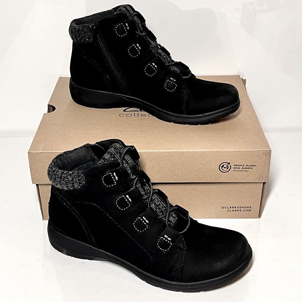 Clarks Collection Carleigh Jade Leather & Knit Ankle Boots